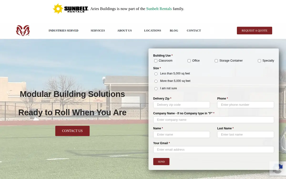 Homepage of Aries Building Systems, LLC