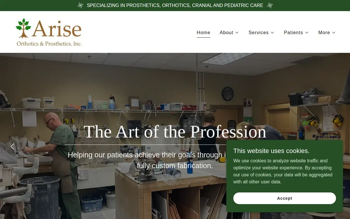 Homepage of Arise Orthotics & Prosthetics, INC.