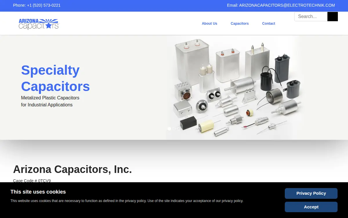 Homepage of Arizona Capacitors, INC