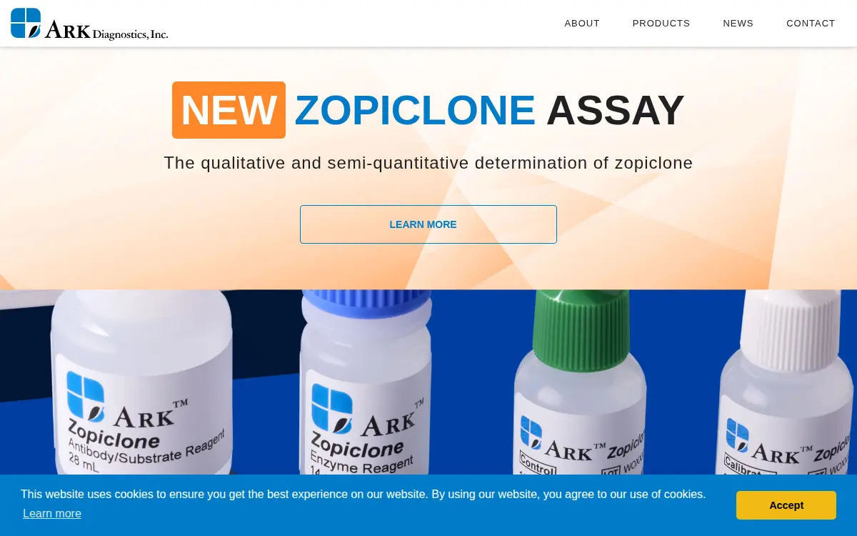 Homepage of Ark Diagnostics, INC.