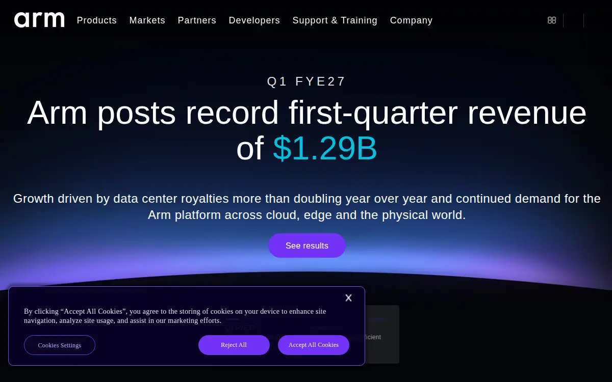 Homepage of Arm INC