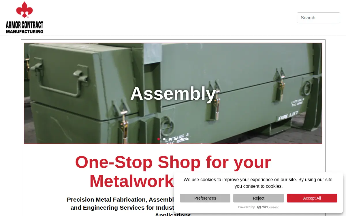 Homepage of Armor Contract Manufacturing INC.