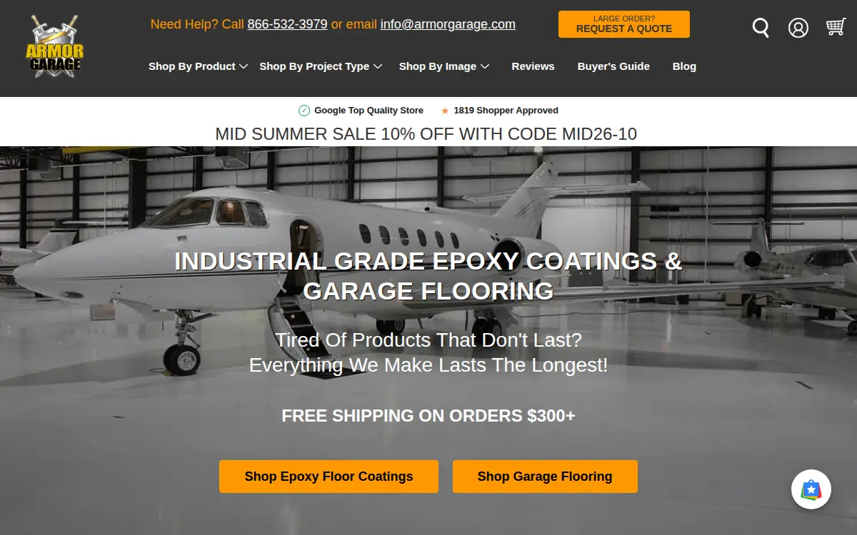Homepage of Armorgarage.com, LLC
