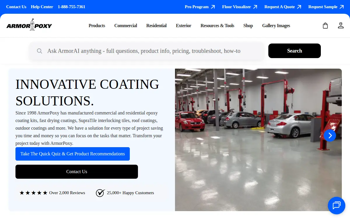 Homepage of Armorpoxy, INC.