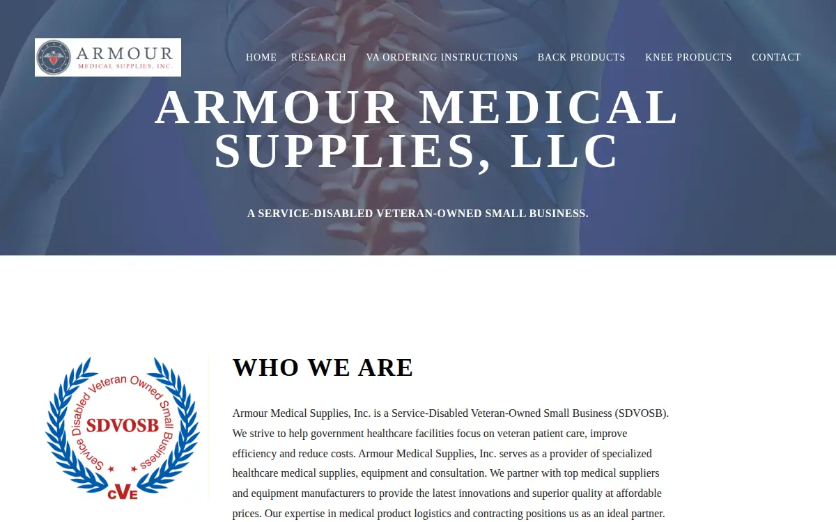 Homepage of Armour Medical Supplies, LLC