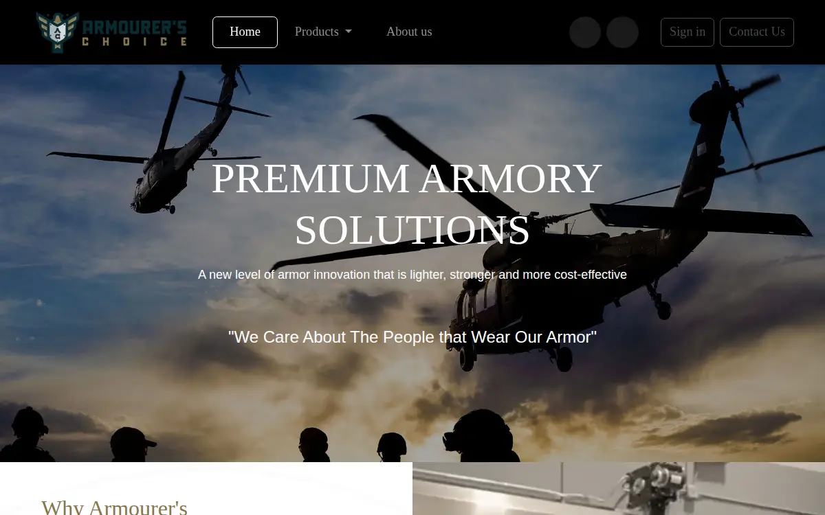 Homepage of Armourer's Choice, LLC