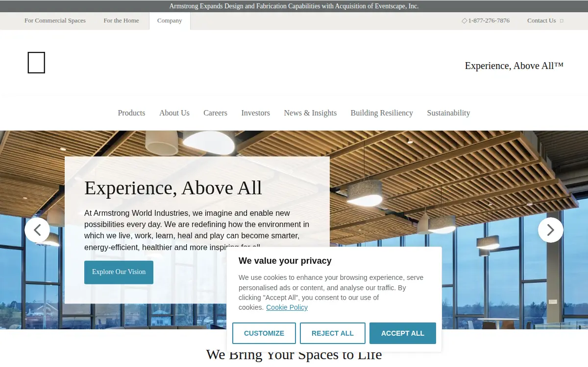 Homepage of Armstrong World Industries, INC.