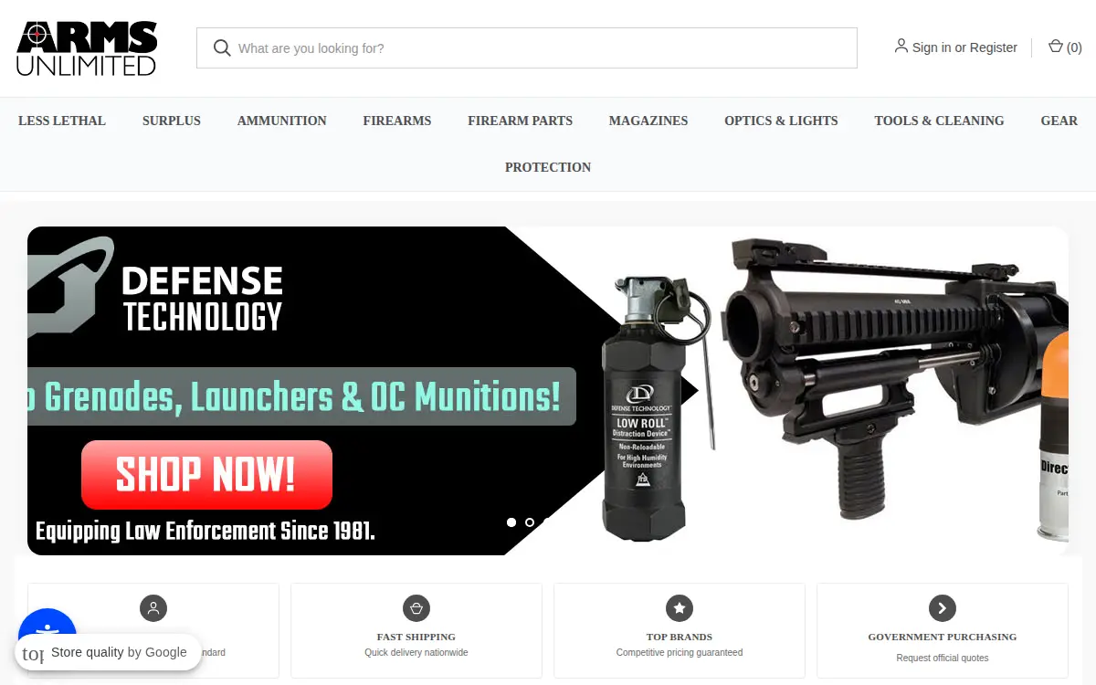Homepage of Arms Unlimited INC