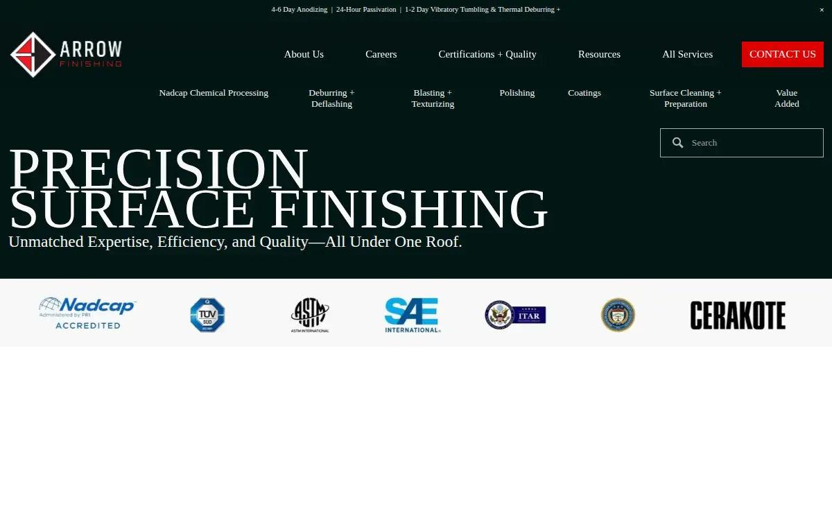 Homepage of Arrow Finishing INC