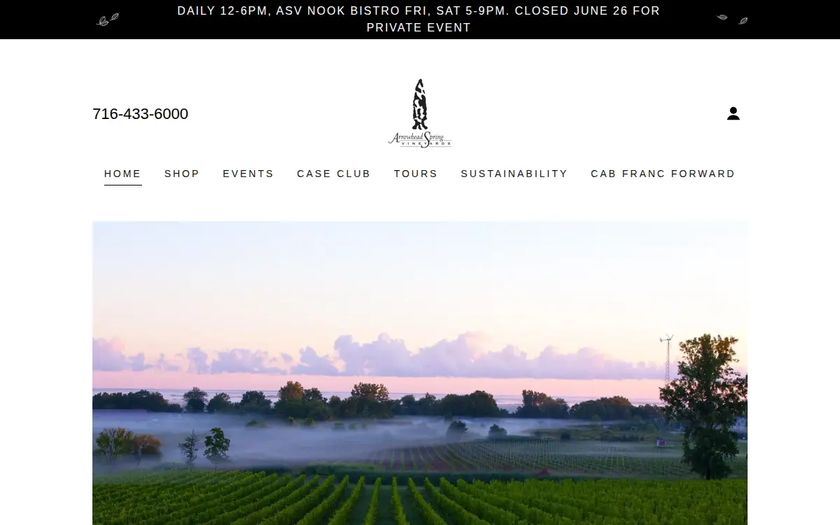 Homepage of Arrowhead Spring Vineyards, LLC
