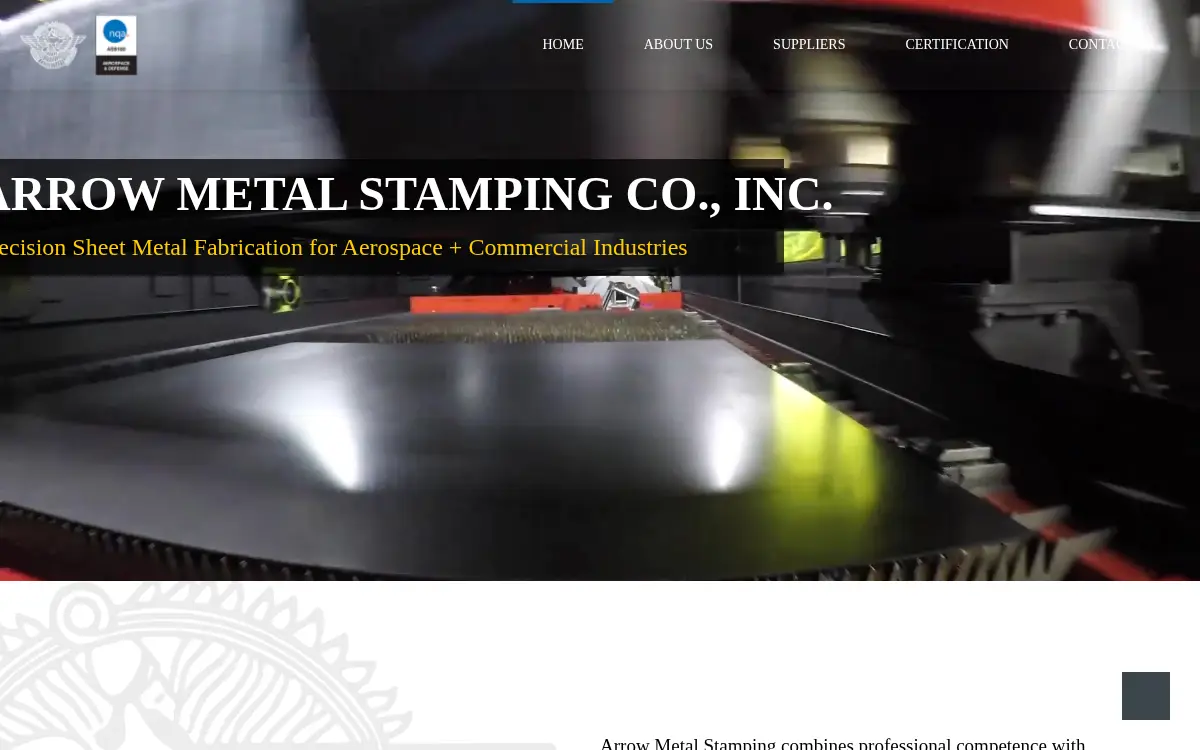 Homepage of Arrow Metal Stamping CO. INC.