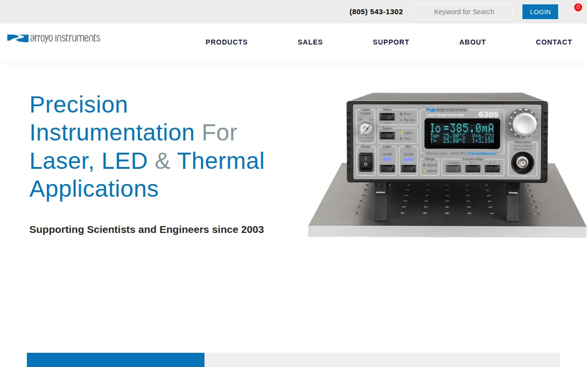 Homepage of Arroyo Instruments, LLC