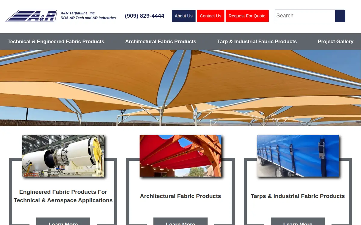 Homepage of A&r Tarpaulins, INC.