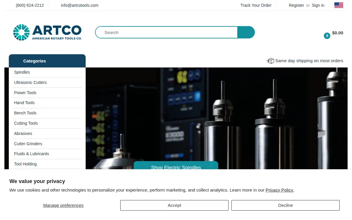 Homepage of Artco Tools INC
