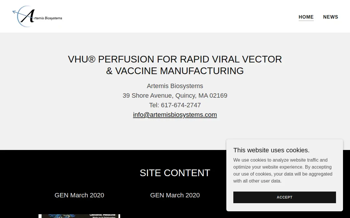 Homepage of Artemis Biosystems, INC.