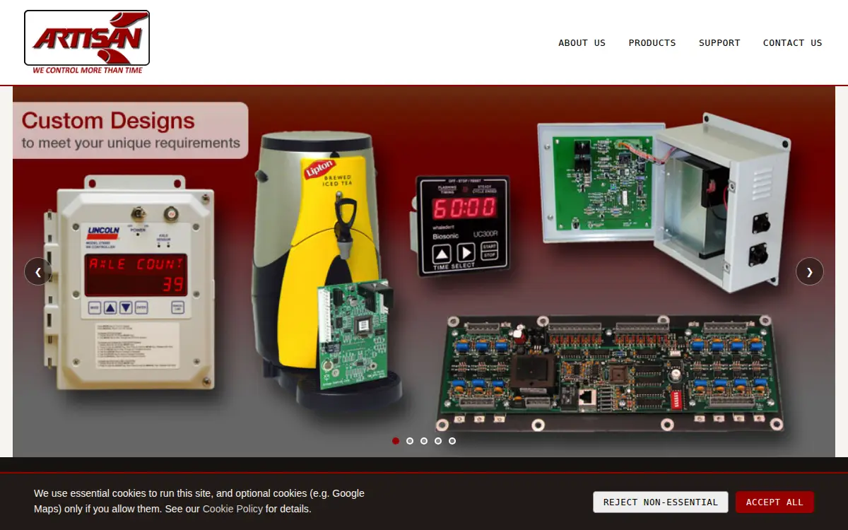 Homepage of Artisan Controls CORP