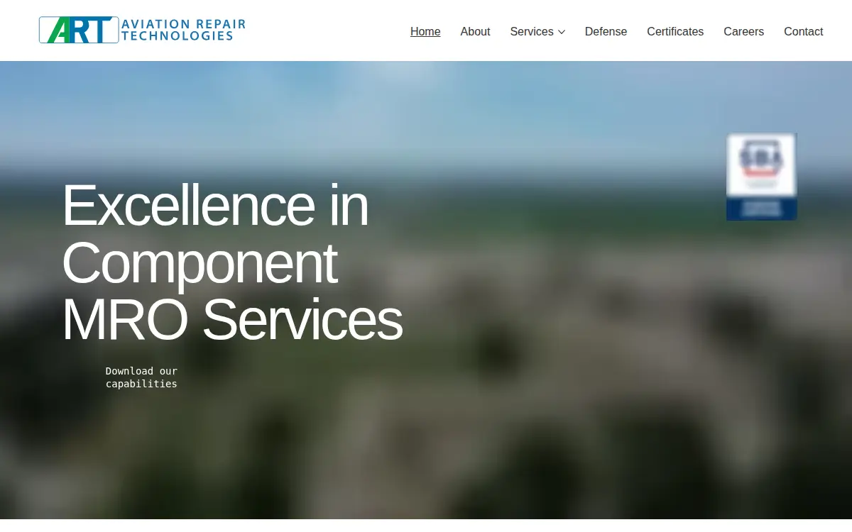 Homepage of Aviation Repair Technologies LLC