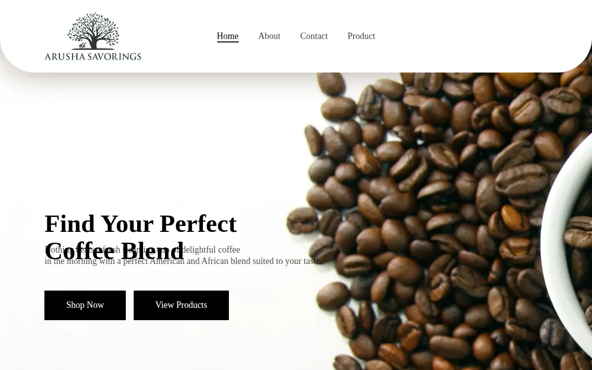 Homepage of Arusha Savorings LLC