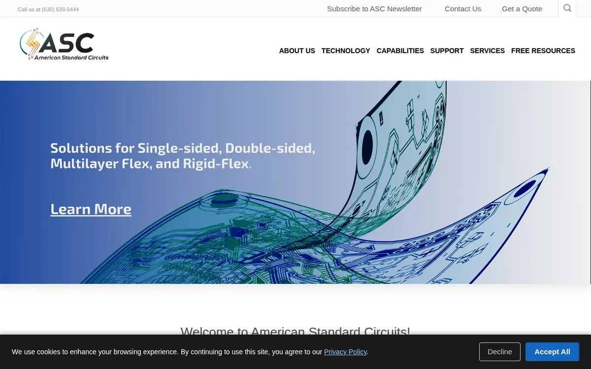 Homepage of American Standard Circuits, LLC
