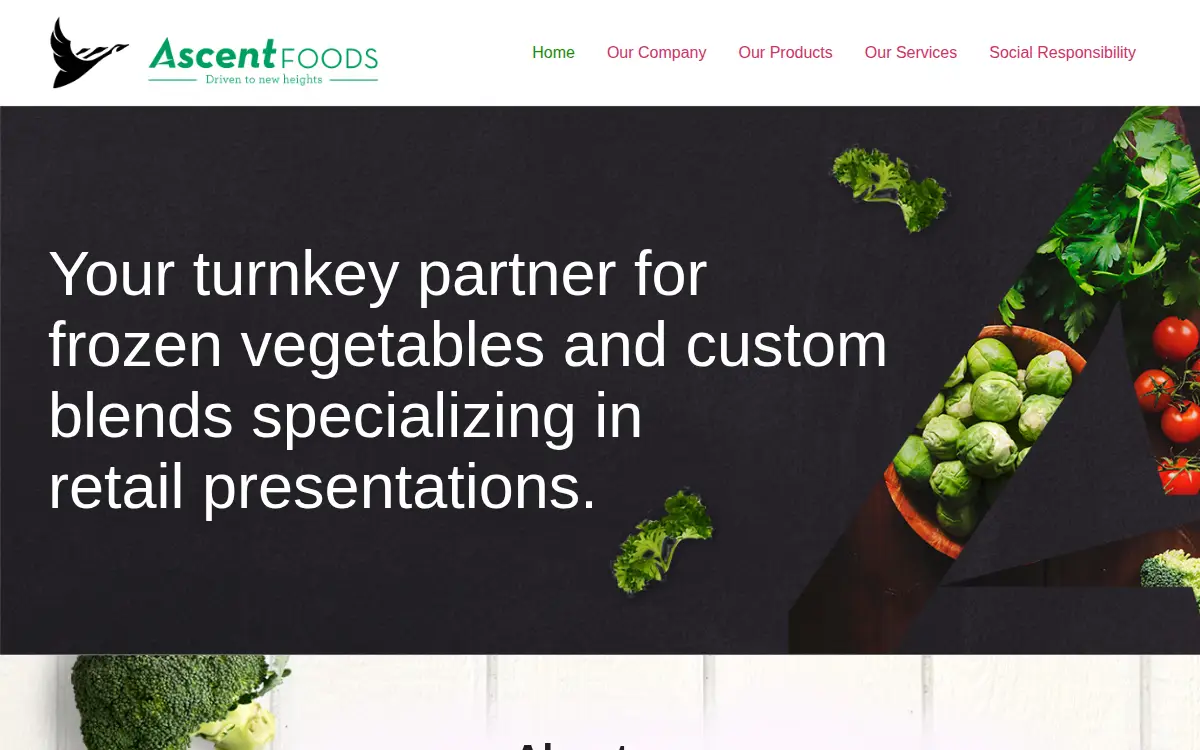 Homepage of Ascent Foods, LLC
