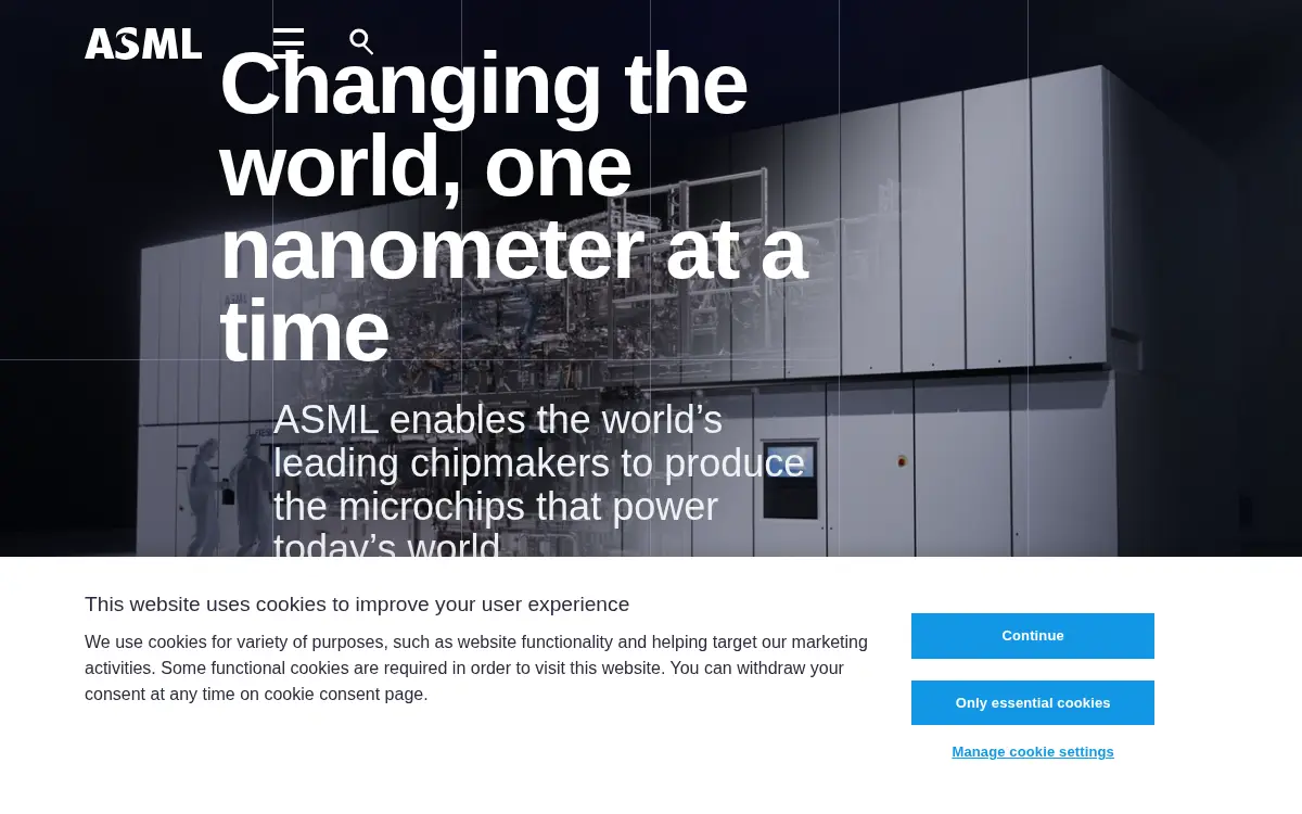 Homepage of Asml US LLC