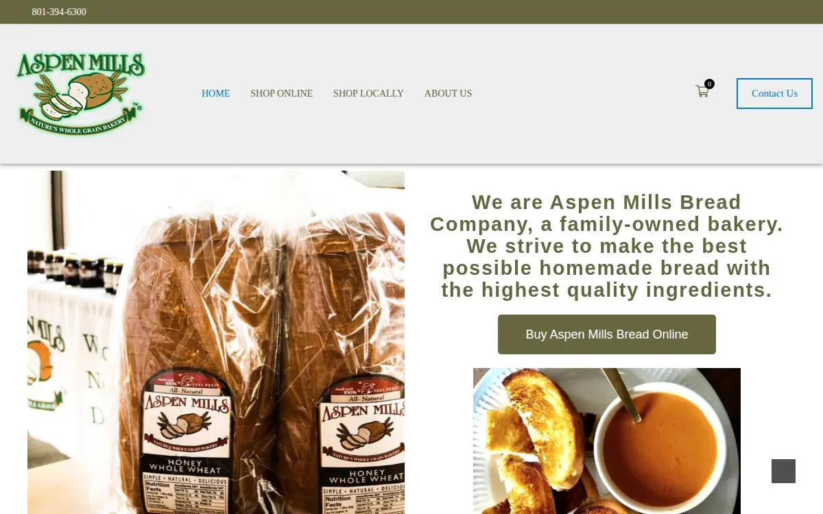 Homepage of Aspen Mills Bread Company of Utah, INC.
