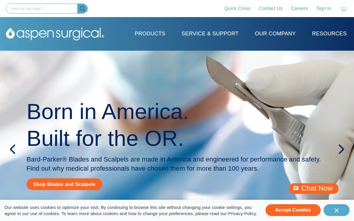 Homepage of Aspen Surgical Products INC