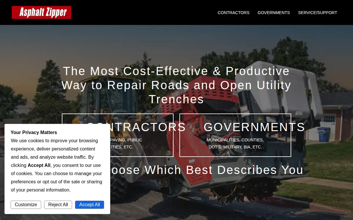 Homepage of Asphalt Zipper INC