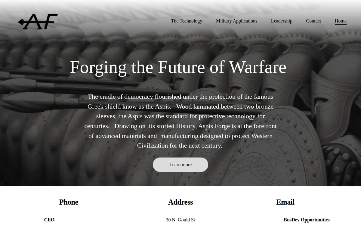Homepage of Aspis Forge