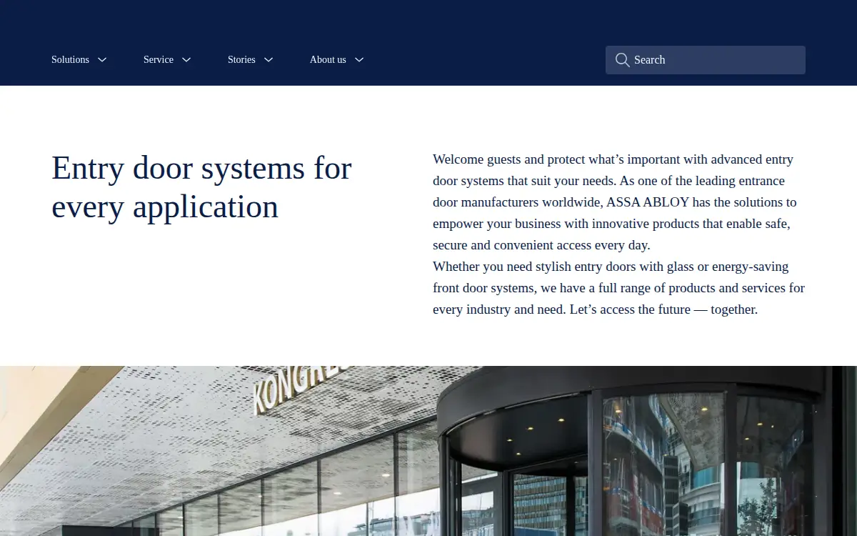 Homepage of Assa Abloy Entrance Systems US INC.