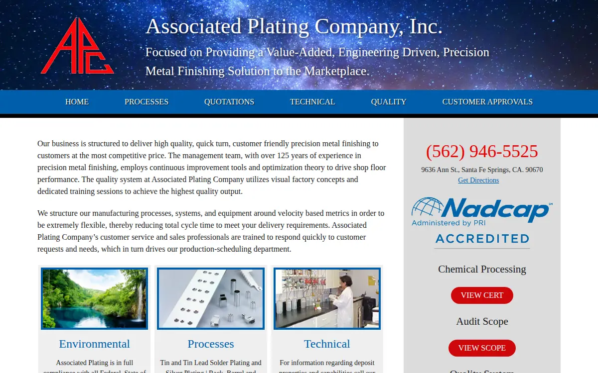 Homepage of Associated Plating CO INC