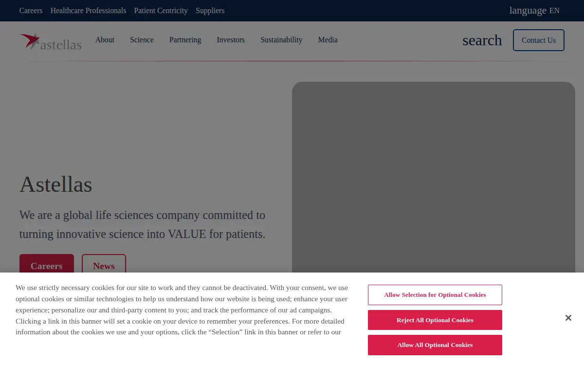 Homepage of Astellas Pharma Us, INC.