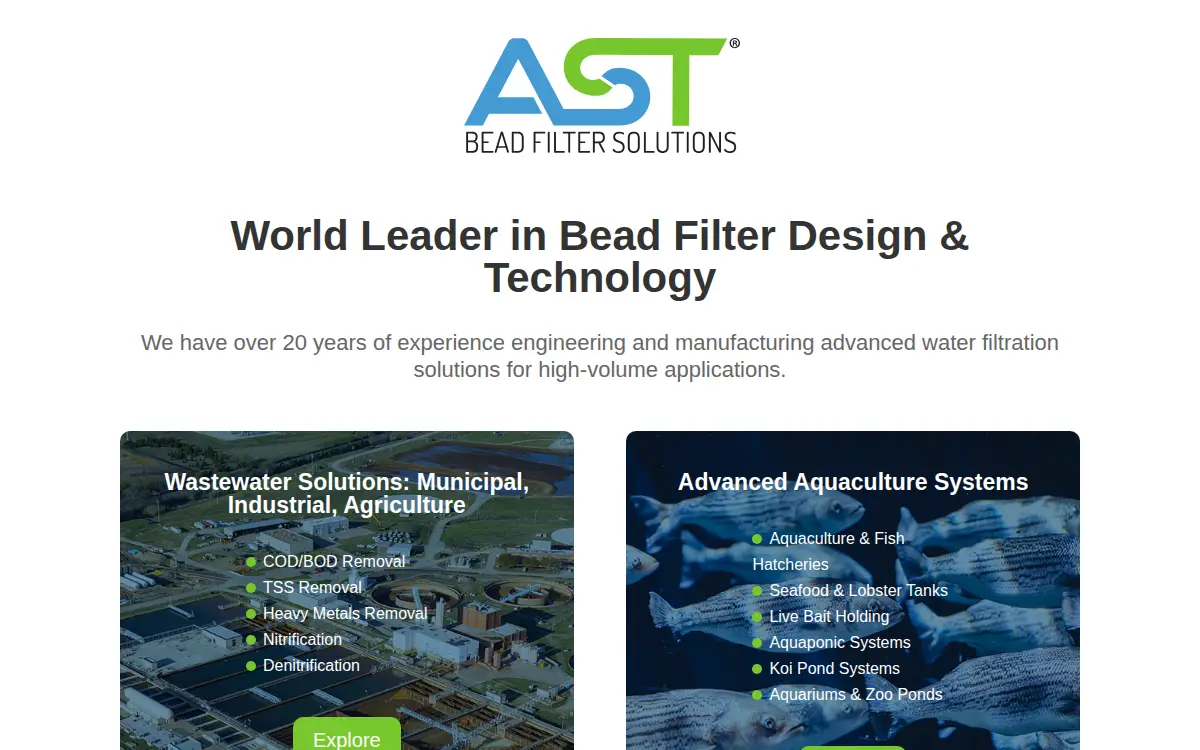 Homepage of Aquaculture System Technologies, L.l.c.