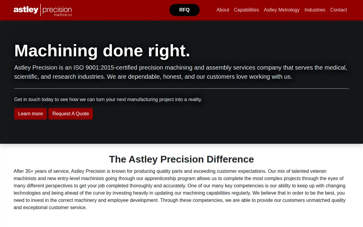Homepage of Astley Precision Machine Company, INC.