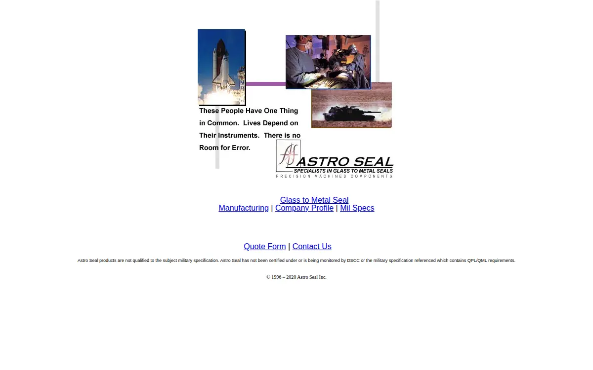 Homepage of Astro Seal, INC
