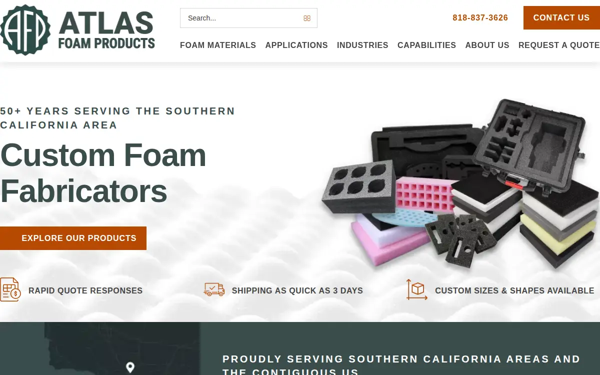 Homepage of Atlas Foam Products
