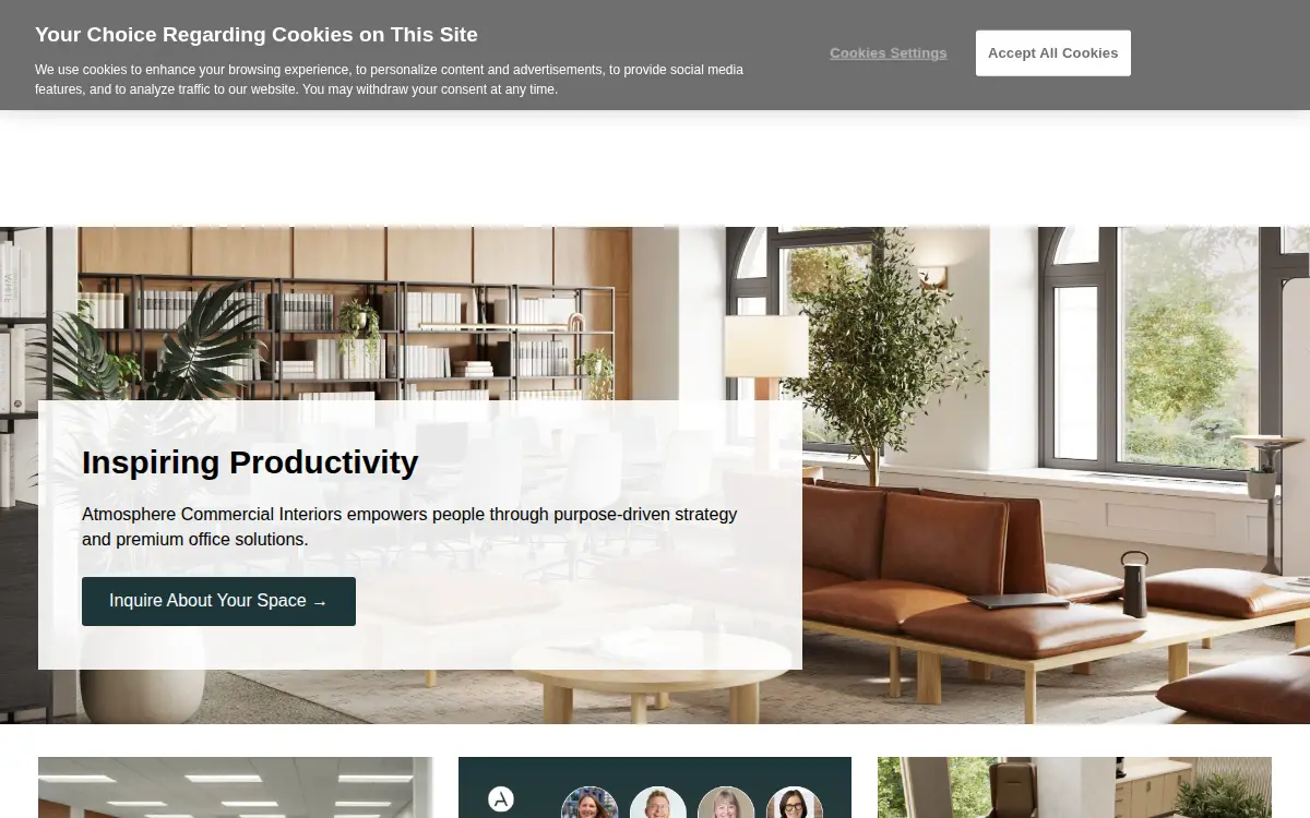 Homepage of Atmosphere Commercial Interiors, LLC.