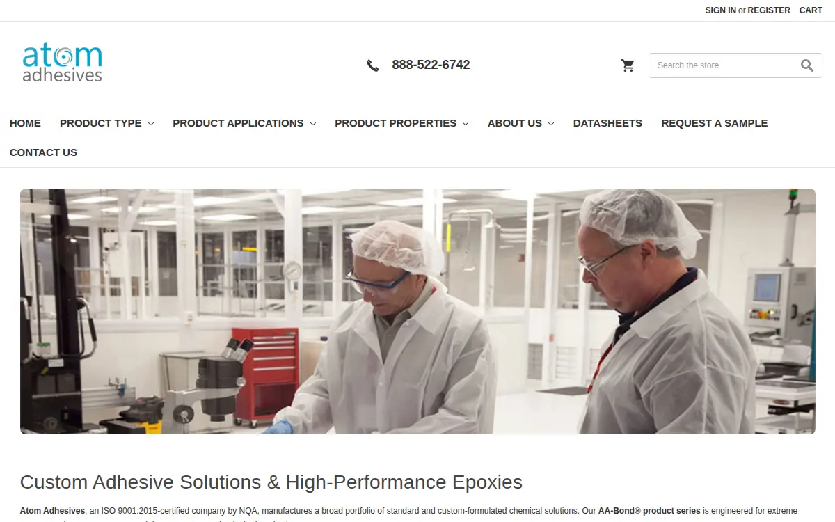 Homepage of Atom Adhesives, LLC