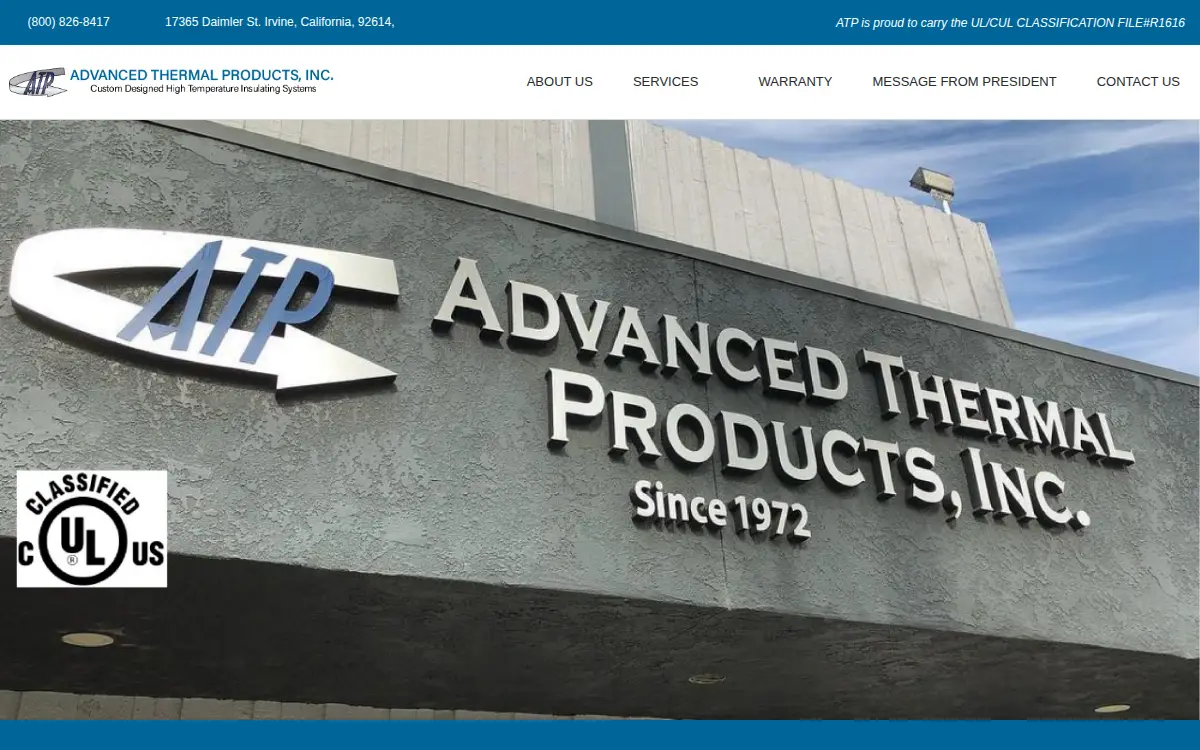 Homepage of Advanced Thermal Products, INC.