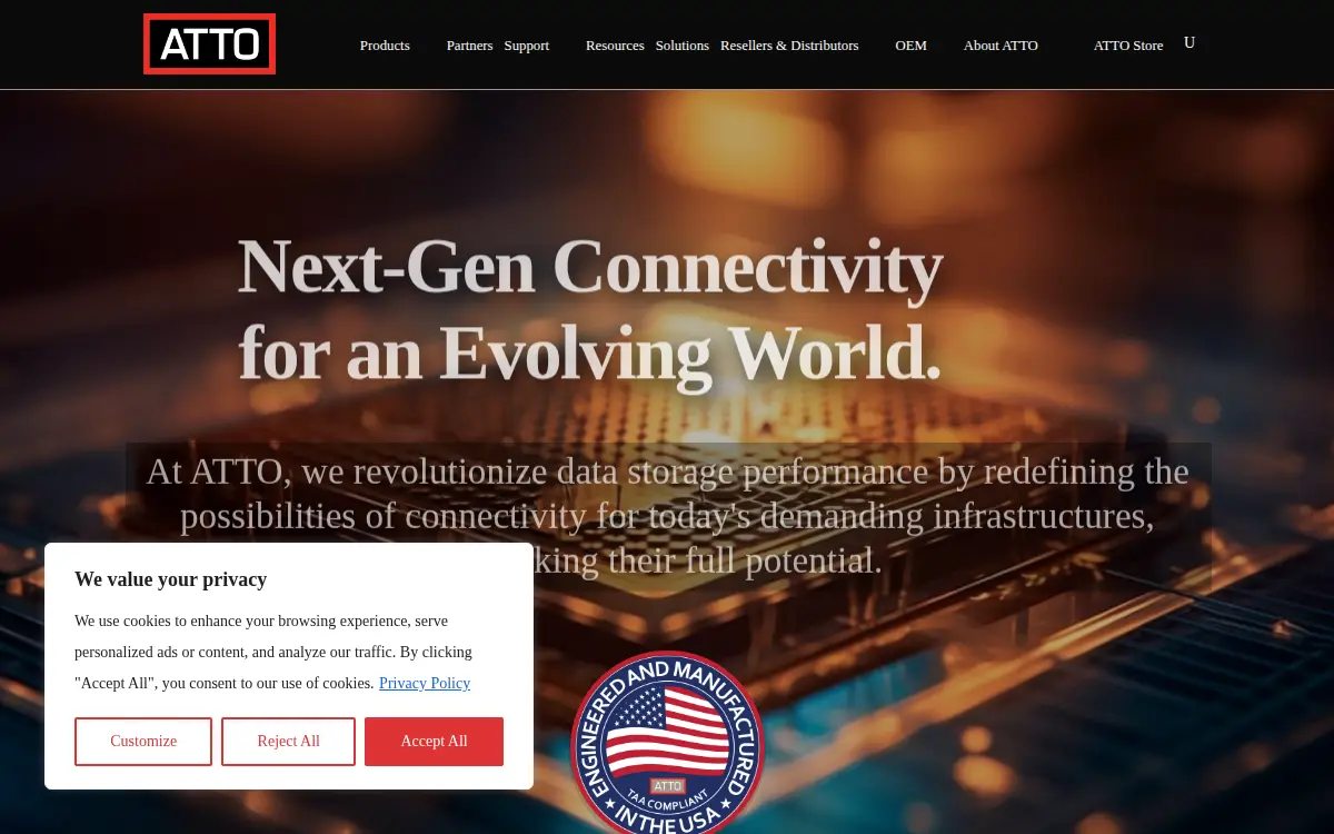 Homepage of Atto Technology, INC.