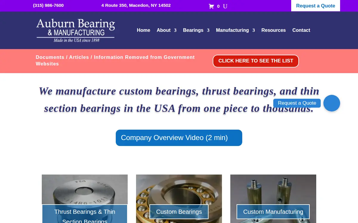 Homepage of Auburn Bearing and Manufacturing INC