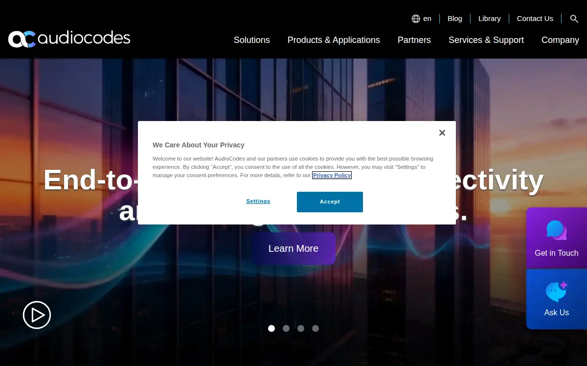 Homepage of Audiocodes, INC.