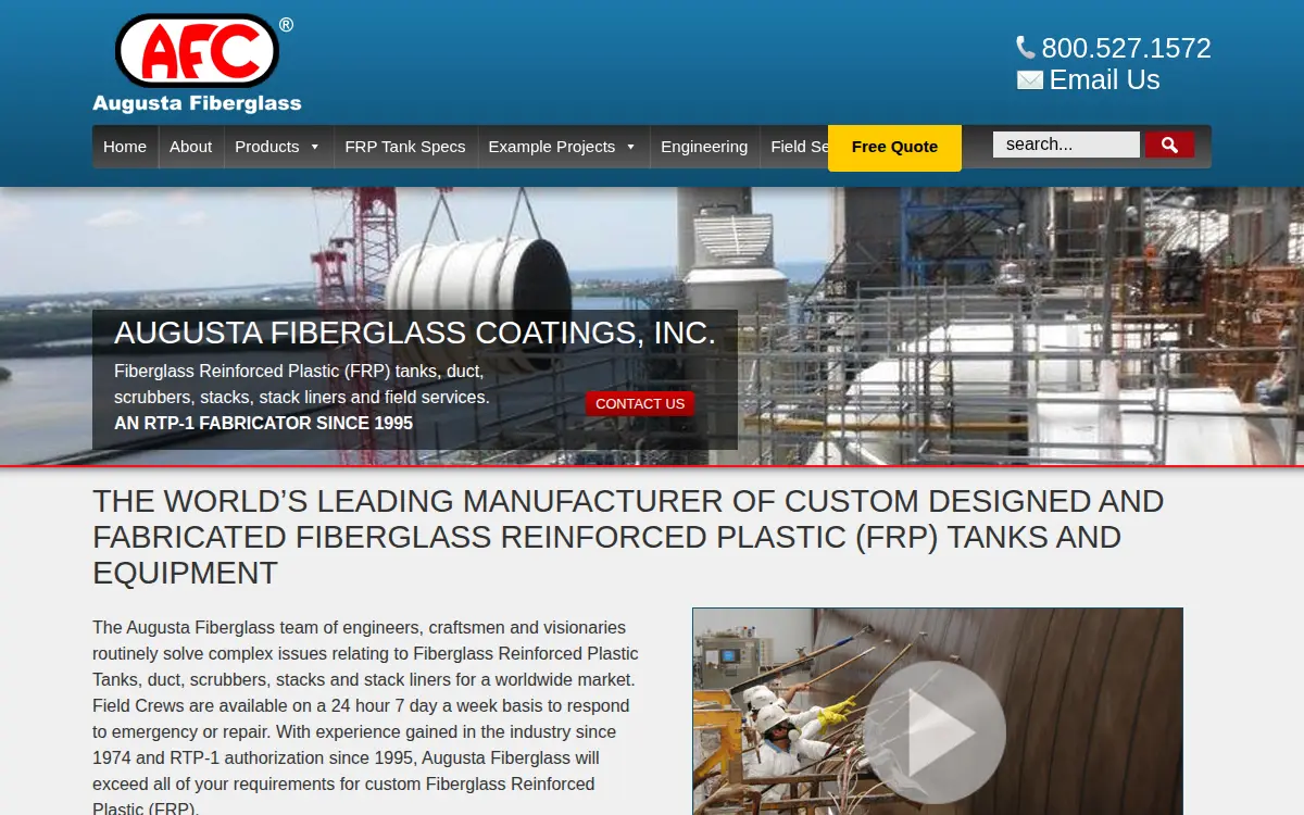 Homepage of Augusta Fiberglass Coatings INC