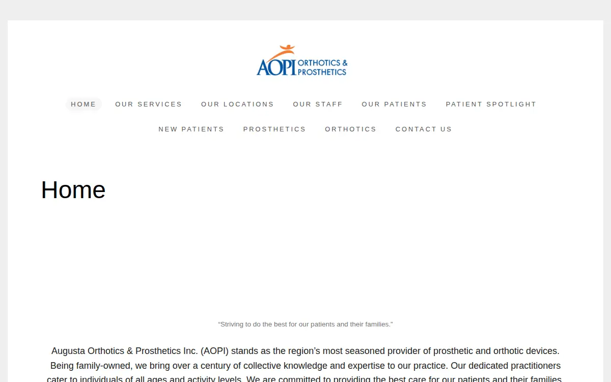 Homepage of Augusta Prosthetics & Orthotics, INC.