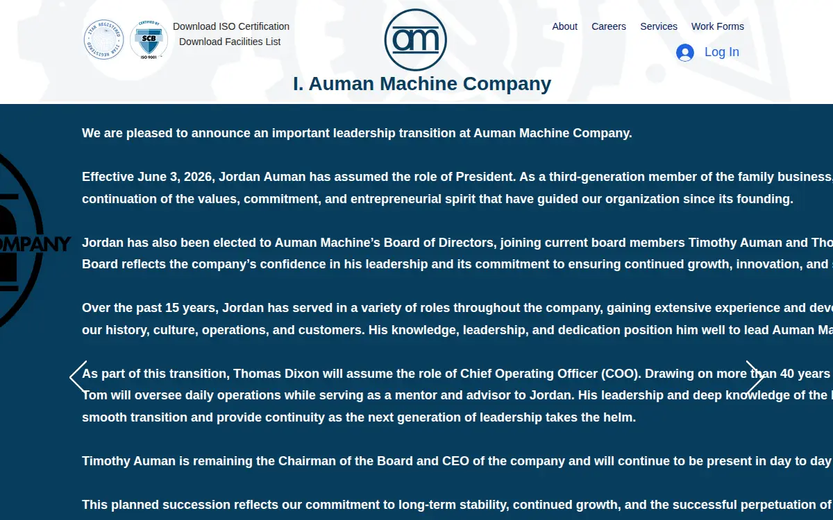 Homepage of I. Auman Machine Co., INC.