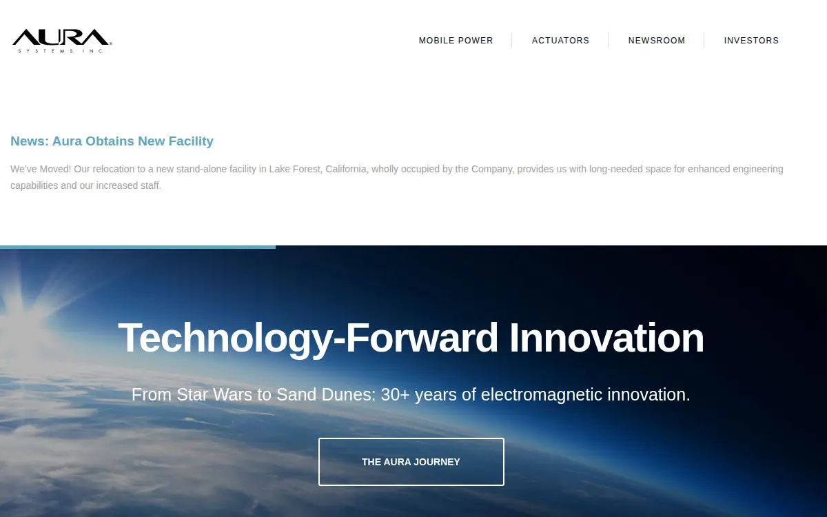 Homepage of Aura Systems, INC.
