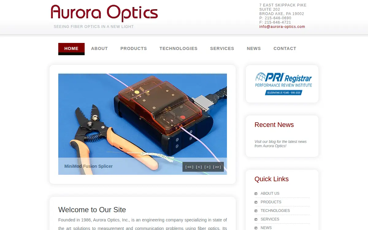 Homepage of Aurora Optics INC