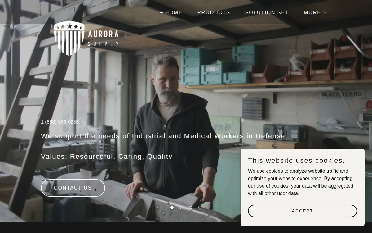 Homepage of Aurora Supply, LLC.
