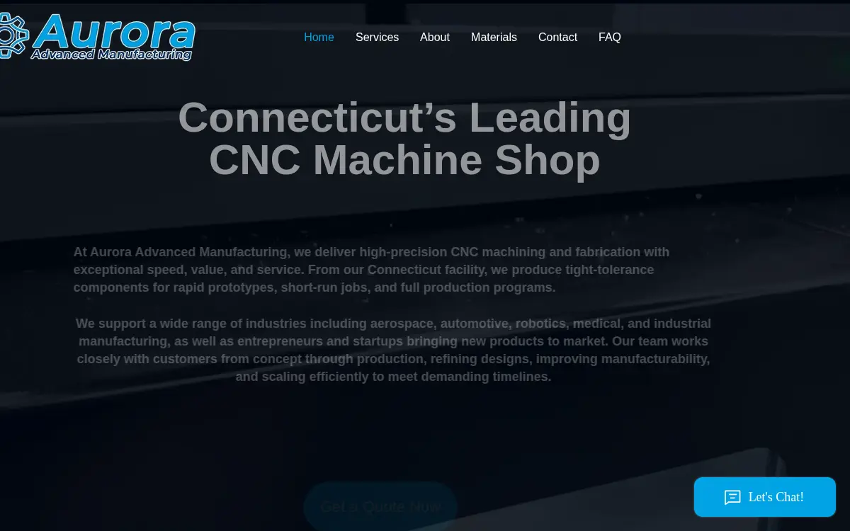 Homepage of Aurora Advanced Manufacturing LLC