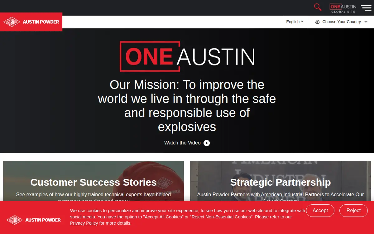 Homepage of Austin Powder Company